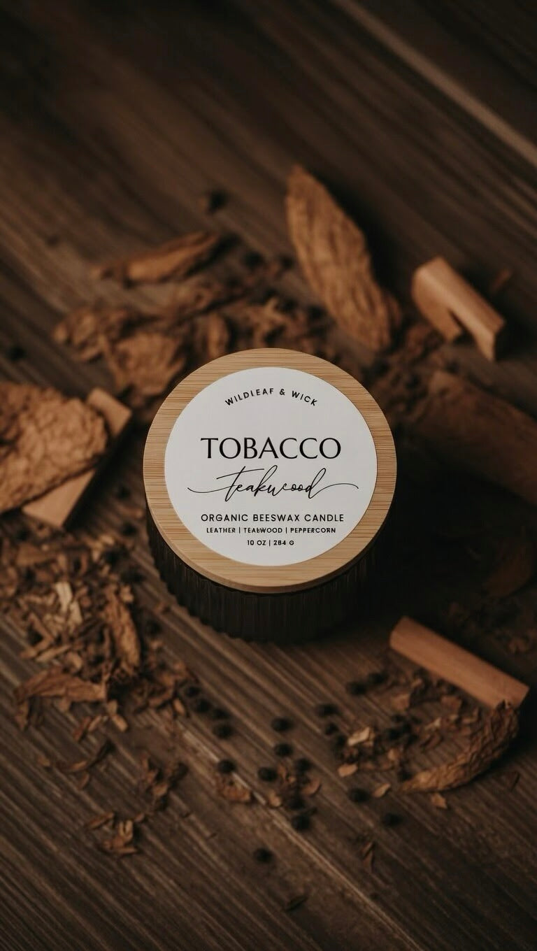 Tobacco Teakwood - 10oz Organic Beeswax Candle