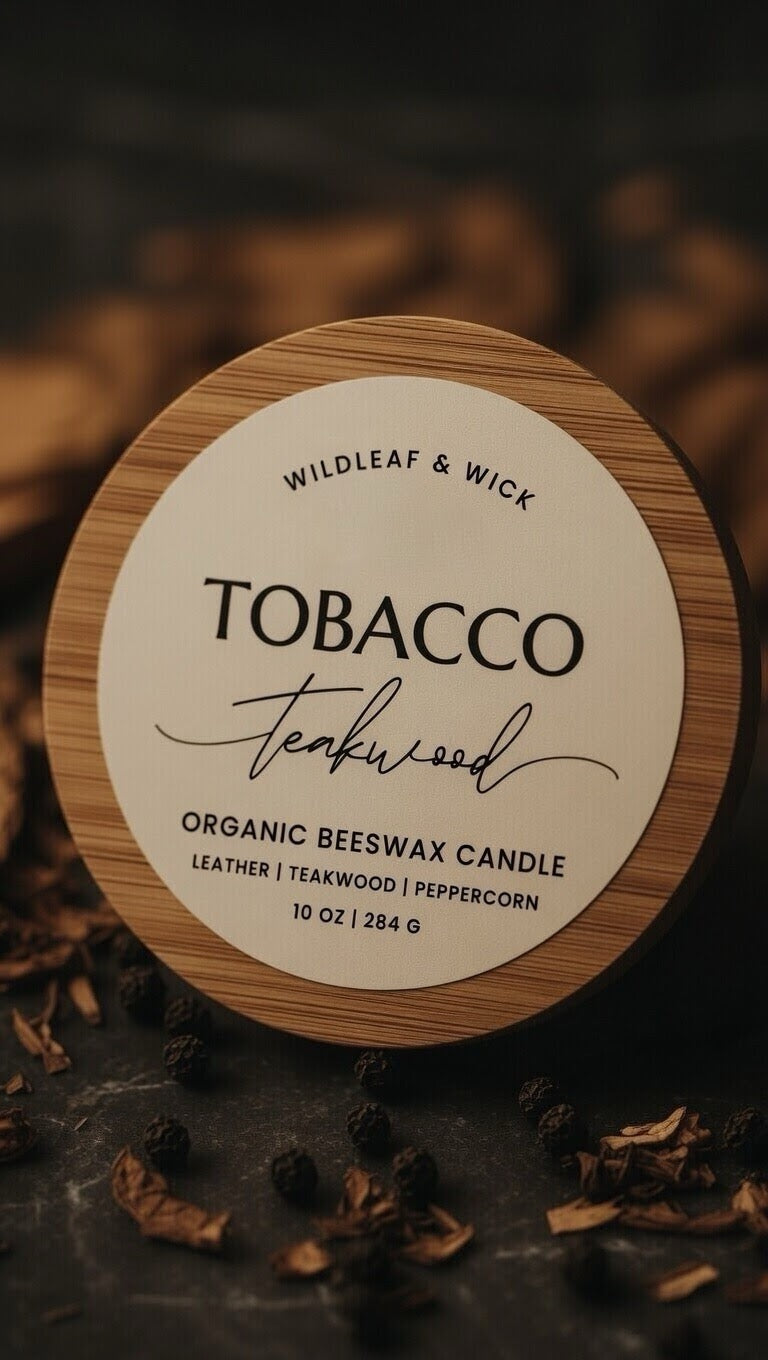 Tobacco Teakwood - 10oz Organic Beeswax Candle