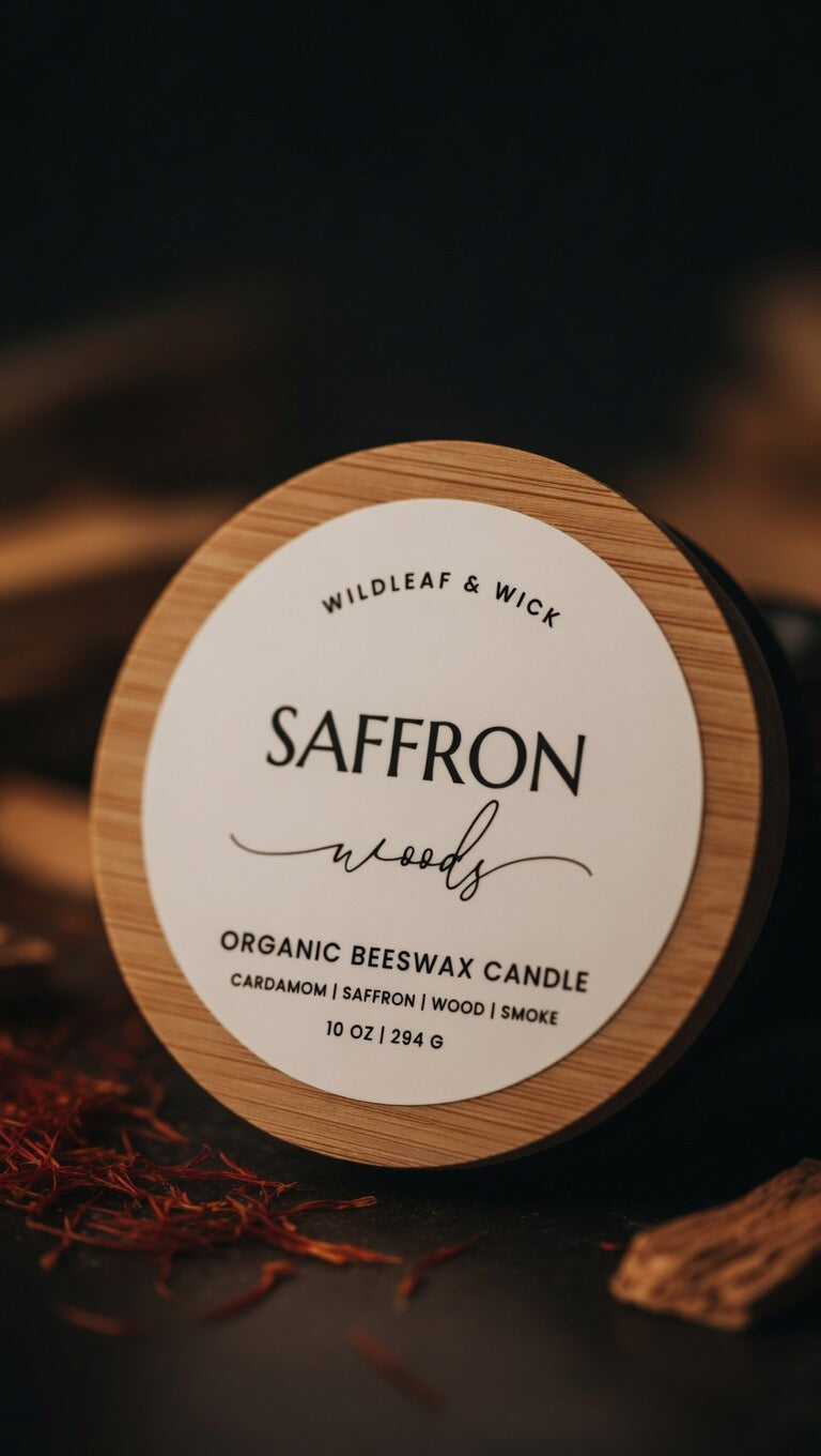 Saffron Woods - 10oz Organic Beeswax Candle