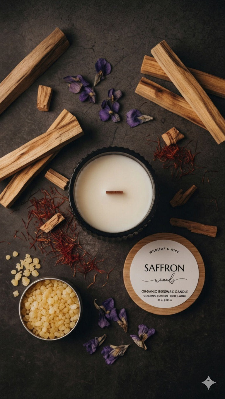 Saffron Woods - 10oz Organic Beeswax Candle