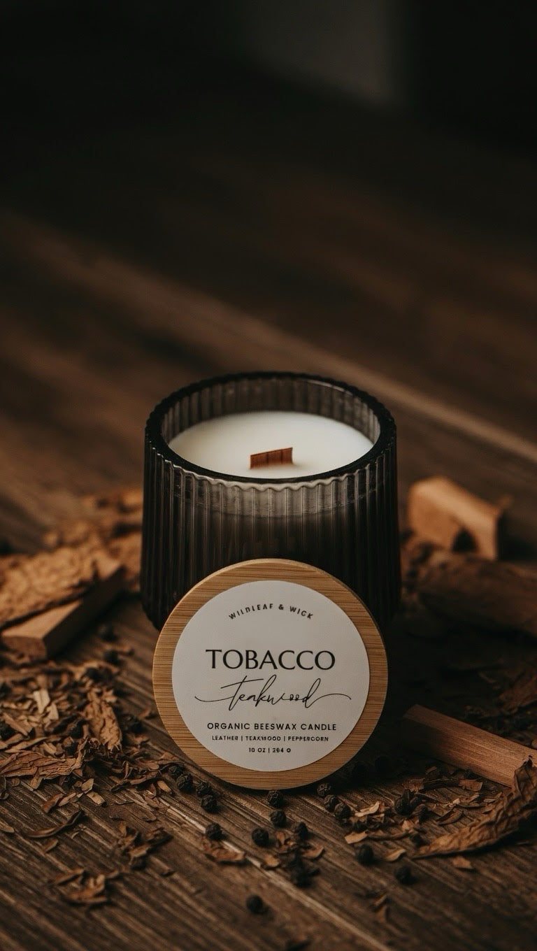 Tobacco Teakwood - 10oz Organic Beeswax Candle