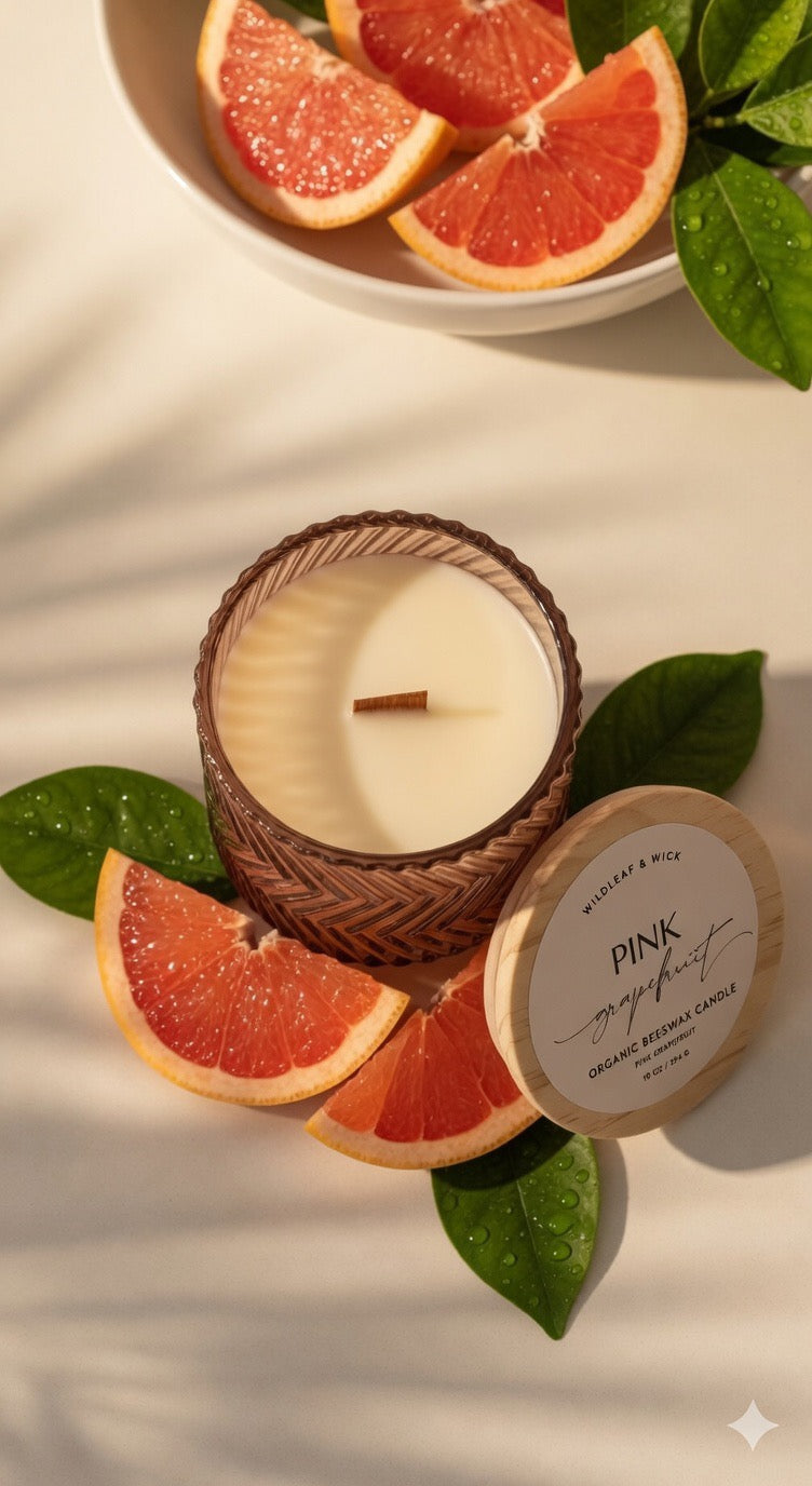 Pink Grapefruit - 10oz Organic Beeswax Candle