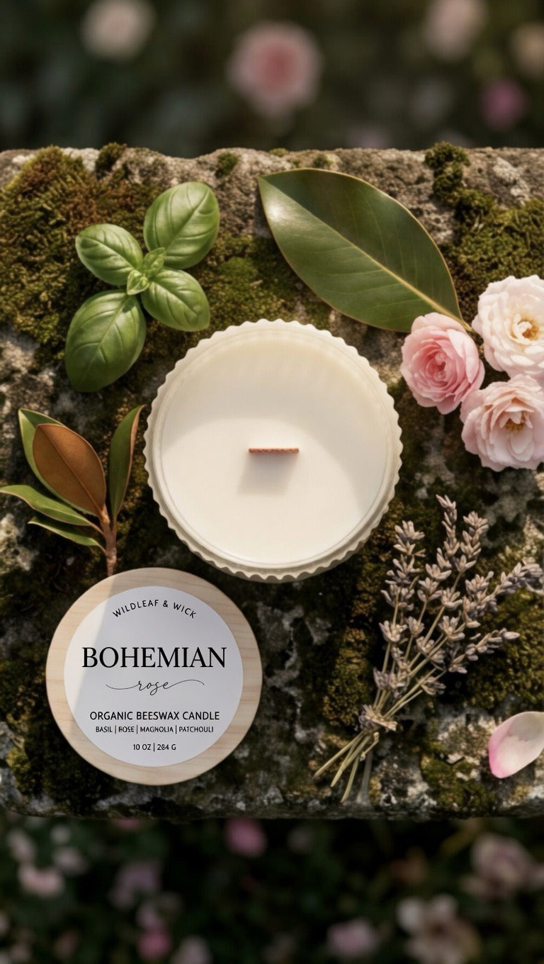 Bohemian Rose - 10oz Organic Beeswax Candle
